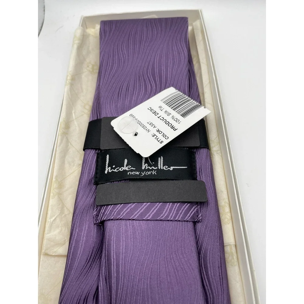 Nicole Miller New York Mens Purple Wavy Ripple Silk Necktie NY050009-999 NEW - Picture 4 of 5